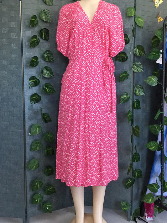 Marks & Spencer Pink Polka Dot Wrap Dress - Size 10