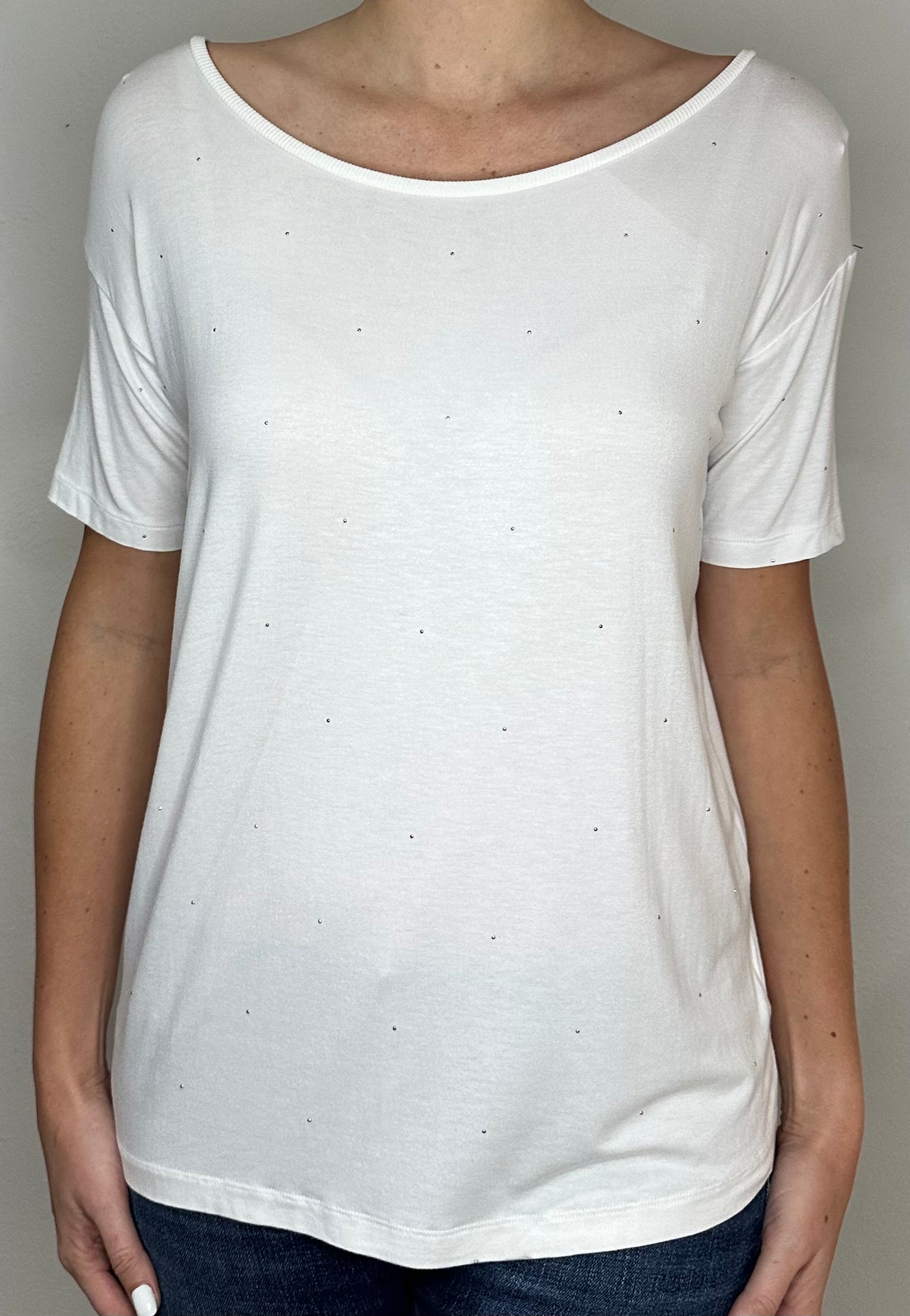 Next White T Shirt with Rose Gold Studs - Size 6P TS: 12