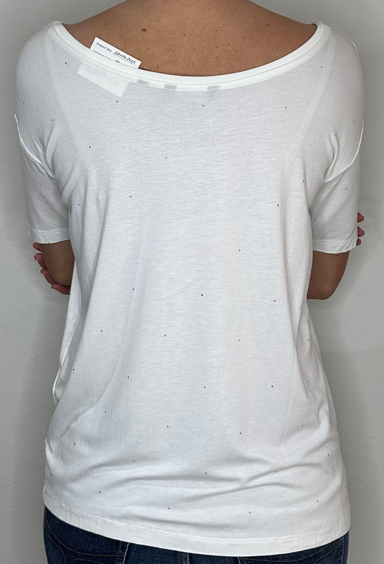 Next White T Shirt with Rose Gold Studs - Size 6P TS: 12